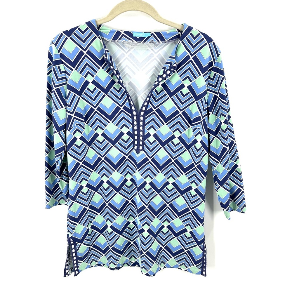 J Mclaughlin Tunic Top Women Small Catalina Cloth Stretch Colorful Beach Coastal